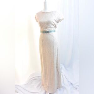 LC LAUREN CONRAD Runway Collection DRESS Size 4 Maxi Lace Pink w/Bow Cutout Back